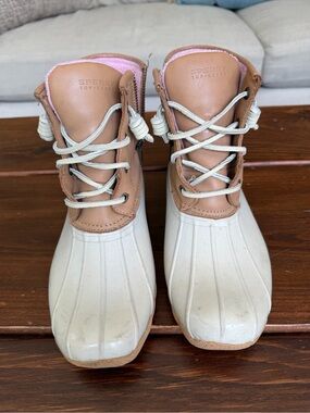 Sperry Top-Sider Women’s Waterproof Duck Boots Tan/Cream Fleece Lined Size 7